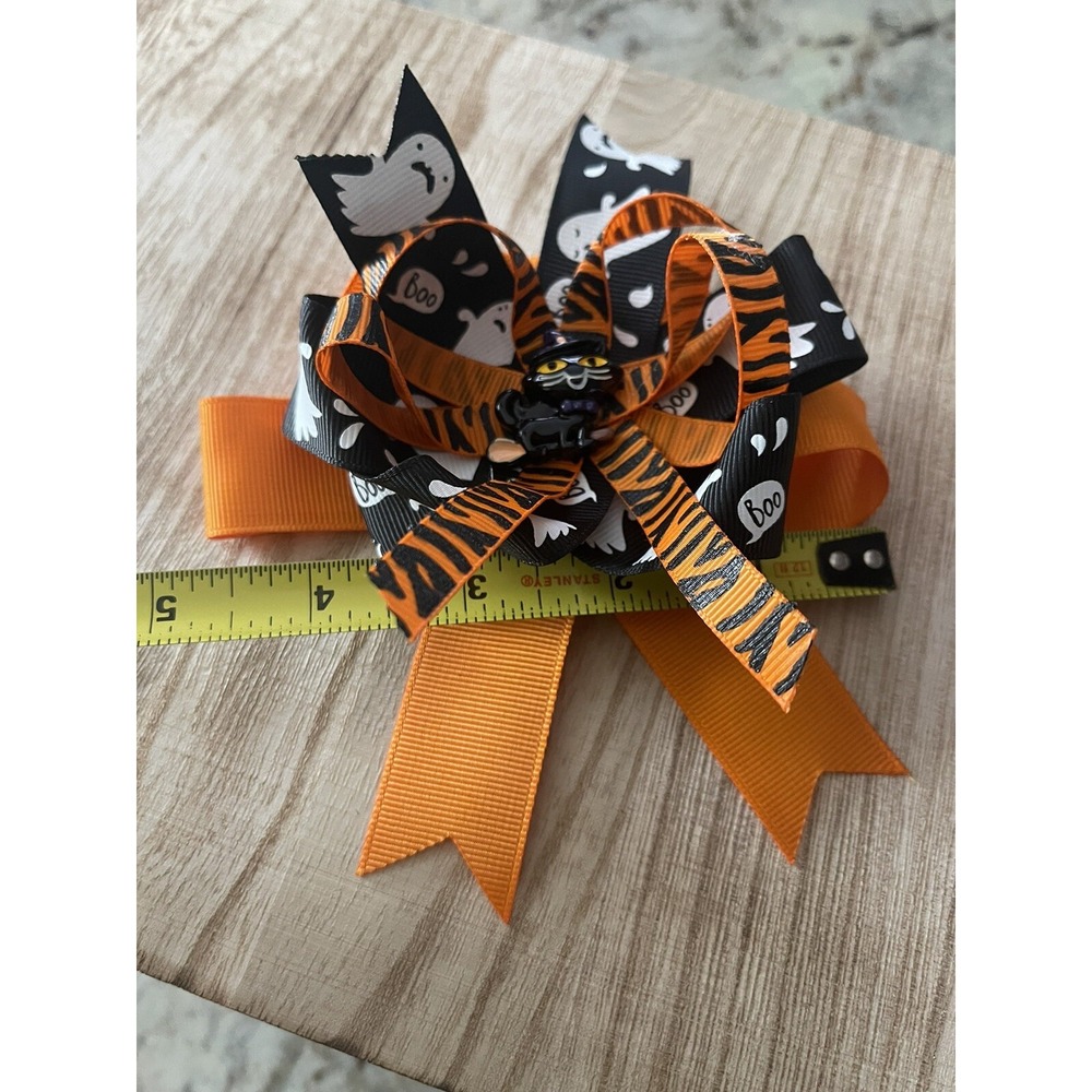 Halloween Girls Hair Bows 2 Total Black Cat & Spider No Tag - New - Picture 8 of 10